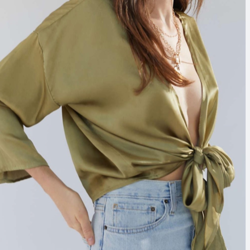 NWT Urban Outfitters Nicole Satin-Tie Front Terracotta Size Small